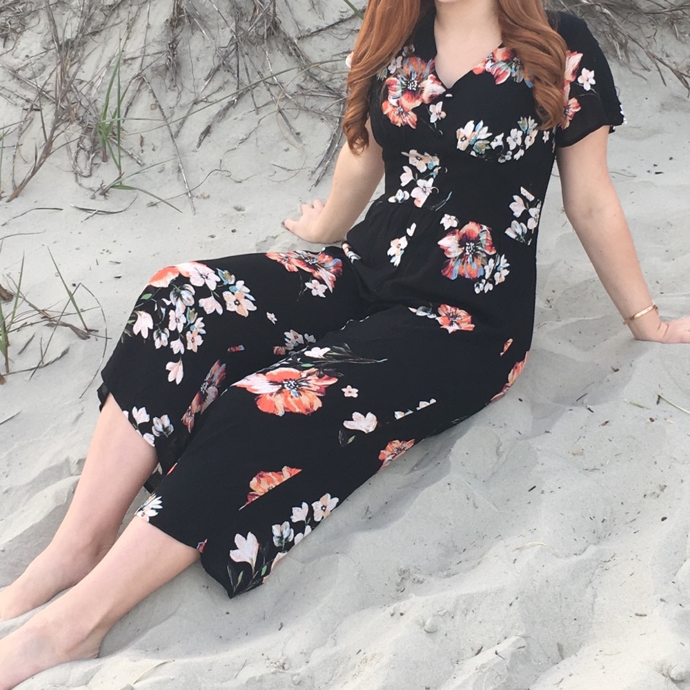 Black Floral Cropped Jumpsuit